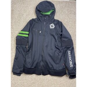 Sessions Snowboard Jacket Black Green Stripe Hooded Waterproof Insulated Size S